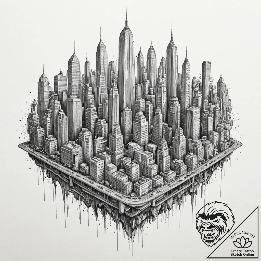 A barcode that morphs into a cityscape, conce... - tattoo sketch (№1752500223_0, 14.07.2025 13:37) — tattoovalue.net