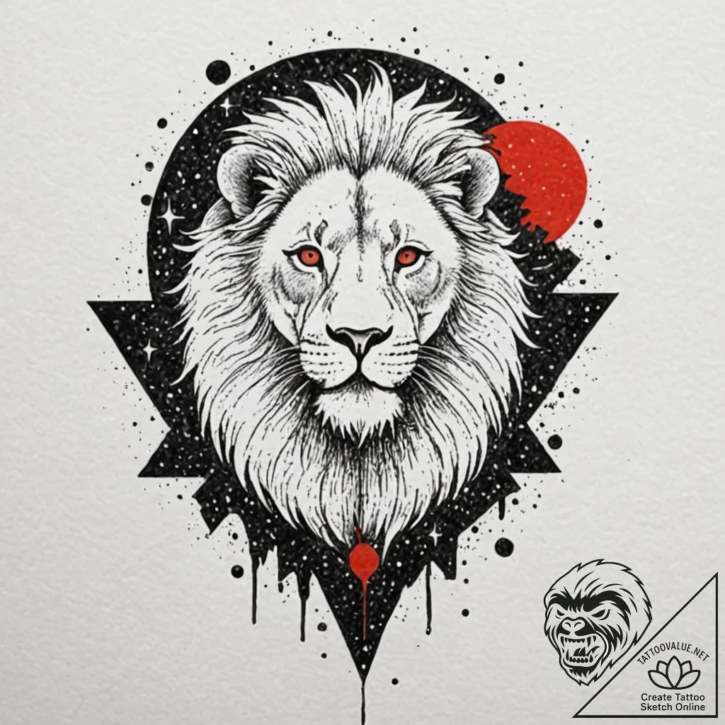 Astral lion prowling on shattered moon, artis... - tattoo sketch (№1752500633_0, 14.07.2025 13:43) — tattoovalue.net
