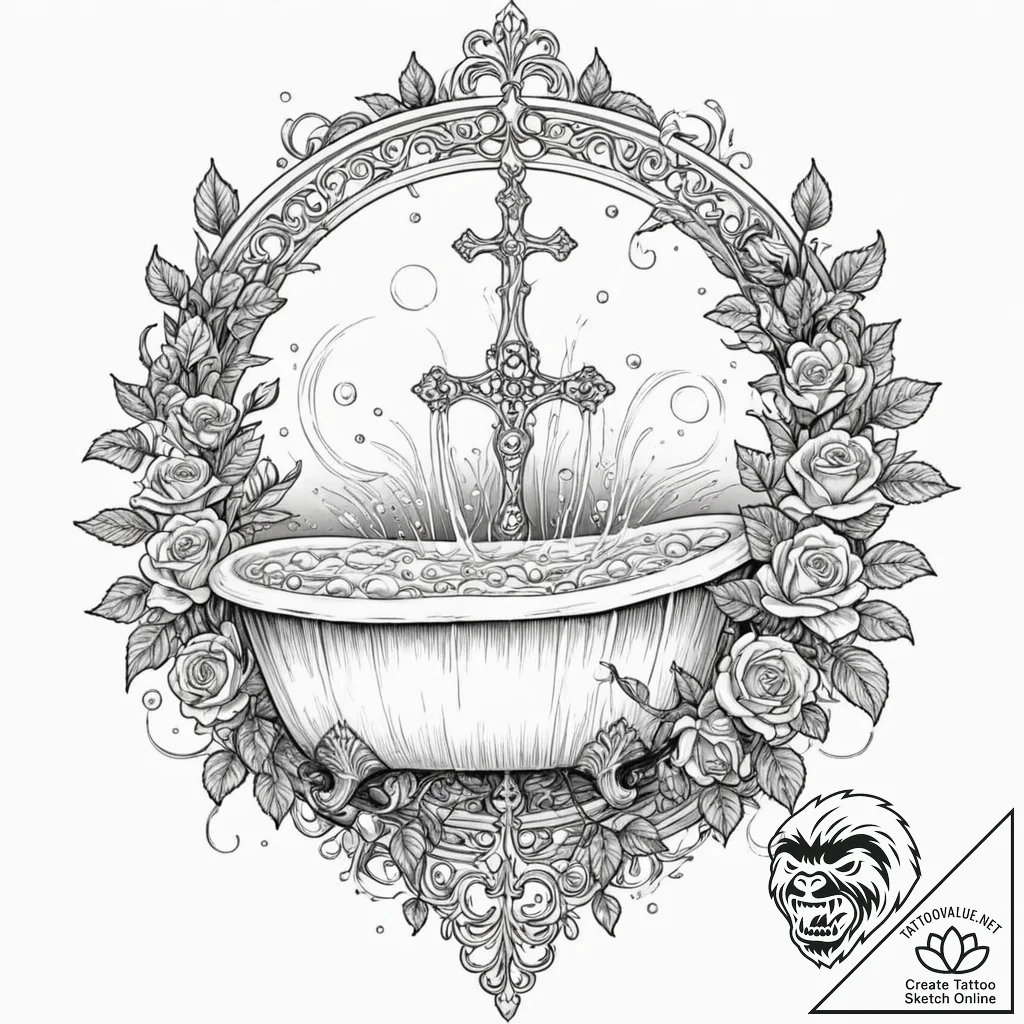 A whimsical bubble bath with roses, romantic,... - tattoo sketch (№1752500718_0, 14.07.2025 13:45) — tattoovalue.net