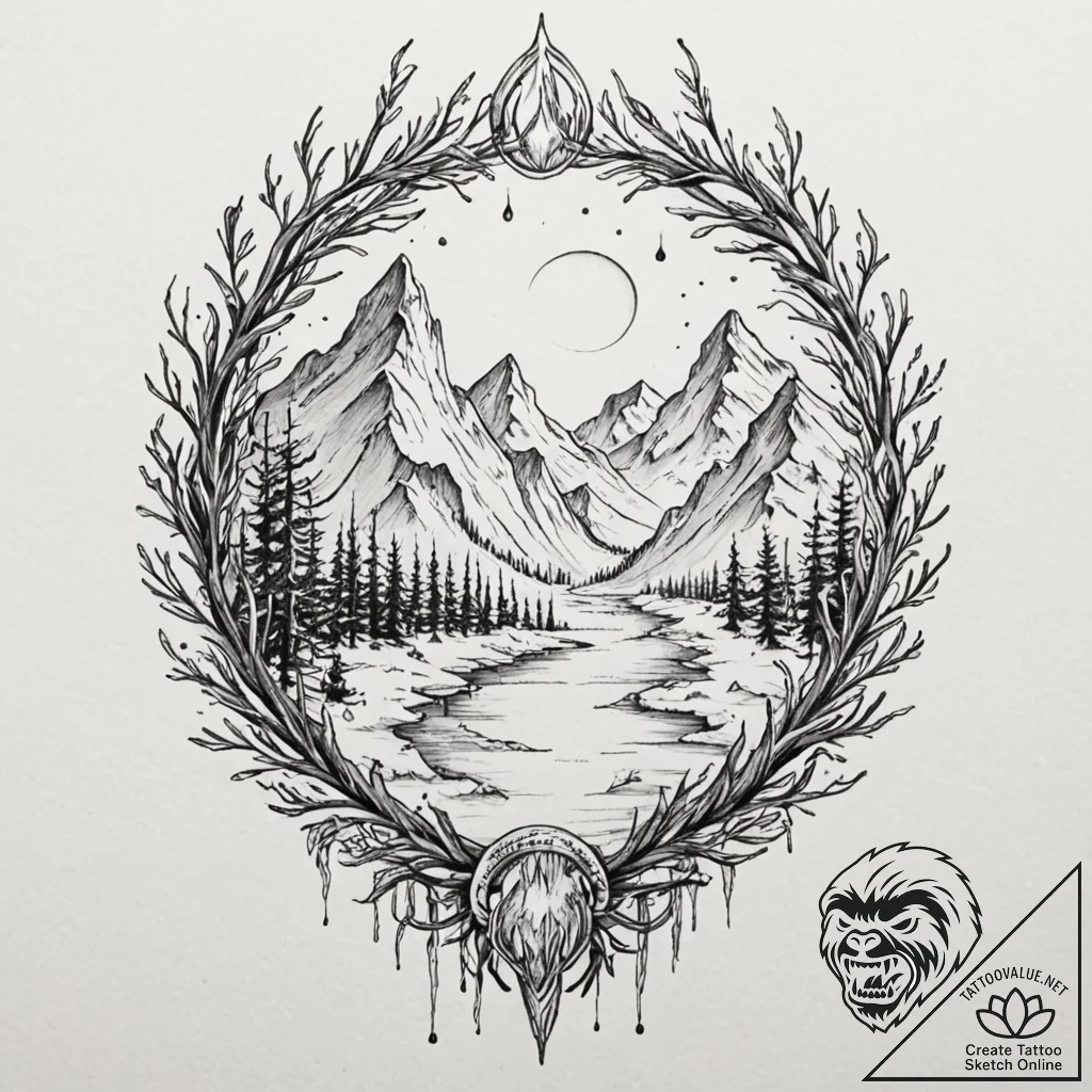 Frozen relic glowing beneath ice, artistic ta... - tattoo sketch (№1752500885_0, 14.07.2025 13:48) — tattoovalue.net