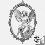 Animated angel trapped in mirror, concept art… – tattoo sketch (№1752501546_0, 14.07.2025 13:59) — tattoovalue.net