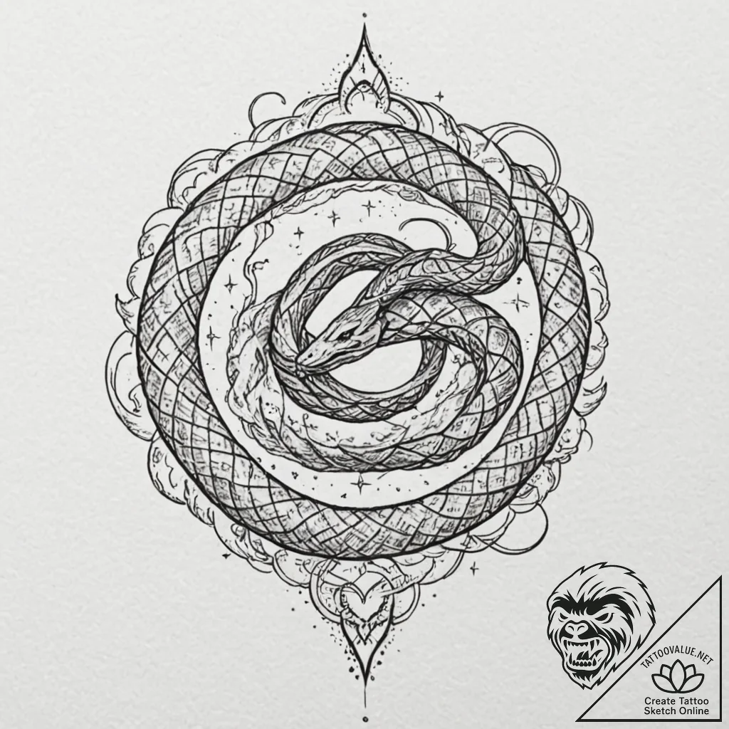 Astral serpent with starlight scales, ink ill... - tattoo sketch (№1752501631_0, 14.07.2025 14:00) — tattoovalue.net