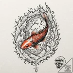 Koi fish leaping through ice, tattoo flash sh… – tattoo sketch (№1752501803_0, 14.07.2025 14:03) — tattoovalue.net
