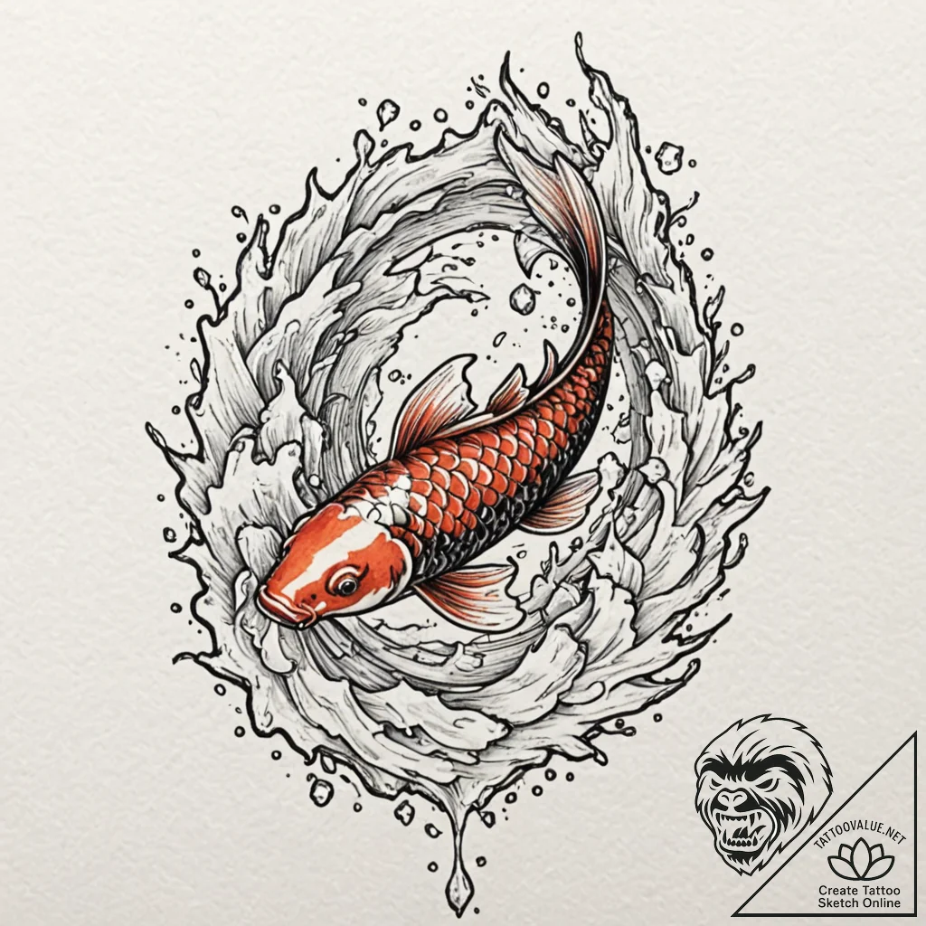 Koi fish leaping through ice, tattoo flash sh... - tattoo sketch (№1752501803_0, 14.07.2025 14:03) — tattoovalue.net
