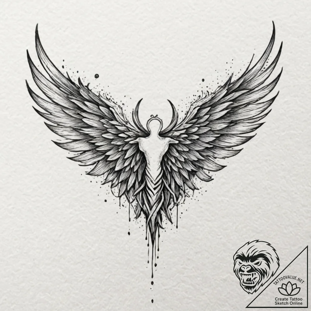 Parchment wings tearing veil, artistic tattoo... - tattoo sketch (№1752501888_0, 14.07.2025 14:04) — tattoovalue.net