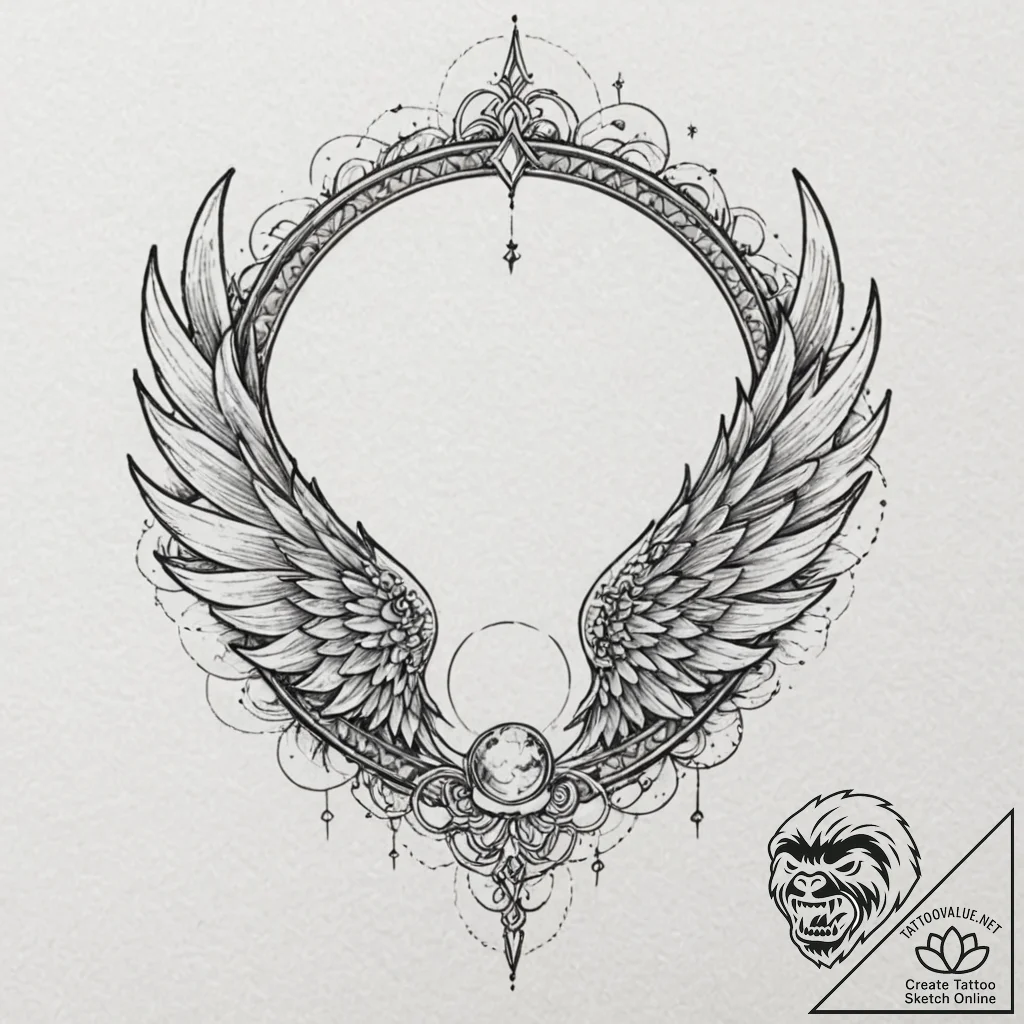 Hollow wings beneath celestial gate, tattoo d... - tattoo sketch (№1752502485_0, 14.07.2025 14:14) — tattoovalue.net