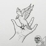 A whimsical bird in a hand, small,, tattoo fl… – tattoo sketch (№1752502825_0, 14.07.2025 14:20) — tattoovalue.net