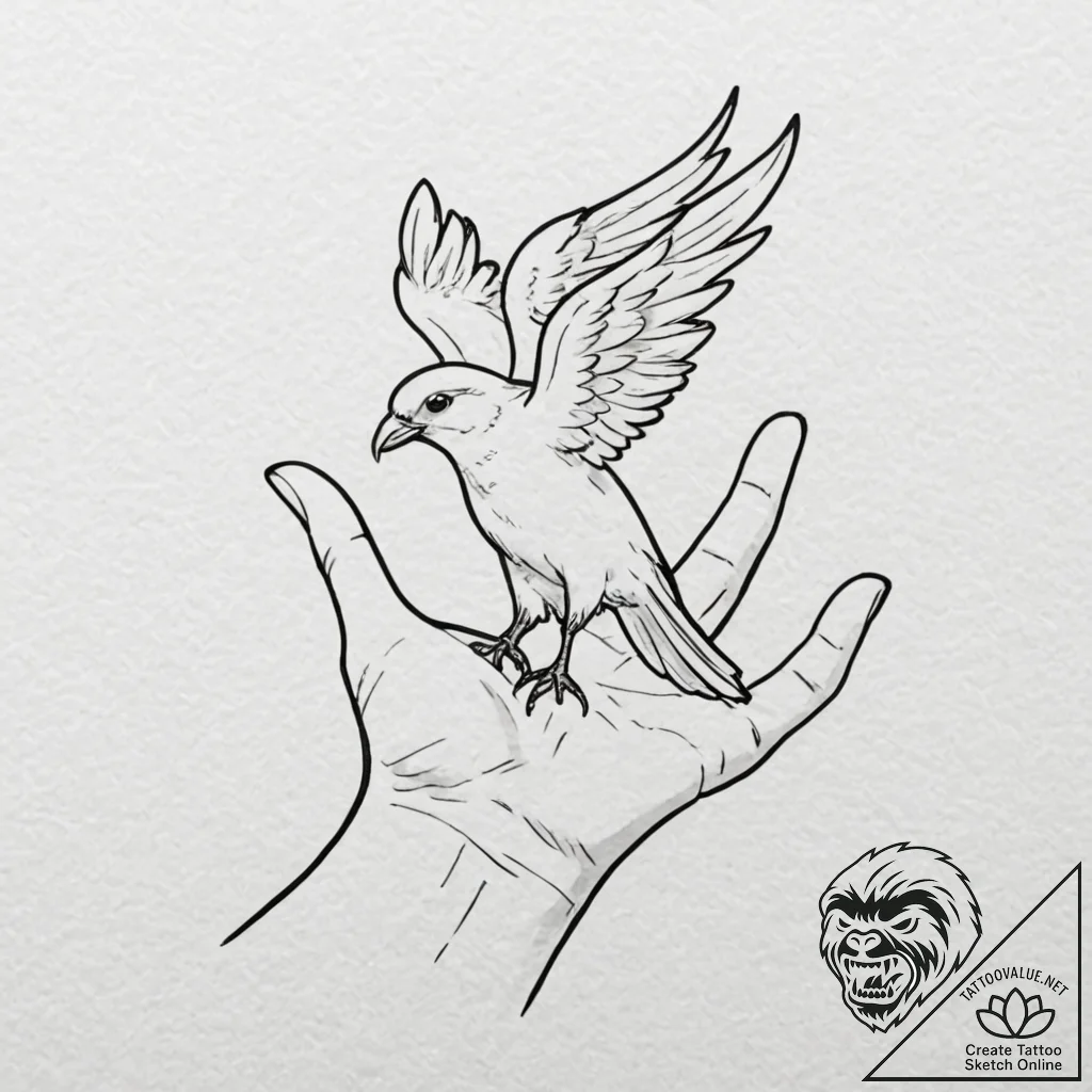 A whimsical bird in a hand, small,, tattoo fl... - tattoo sketch (№1752502825_0, 14.07.2025 14:20) — tattoovalue.net