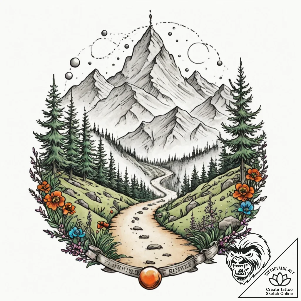 Mountain path through spectral mist, tattoo s... - tattoo sketch (№1752502995_0, 14.07.2025 14:23) — tattoovalue.net
