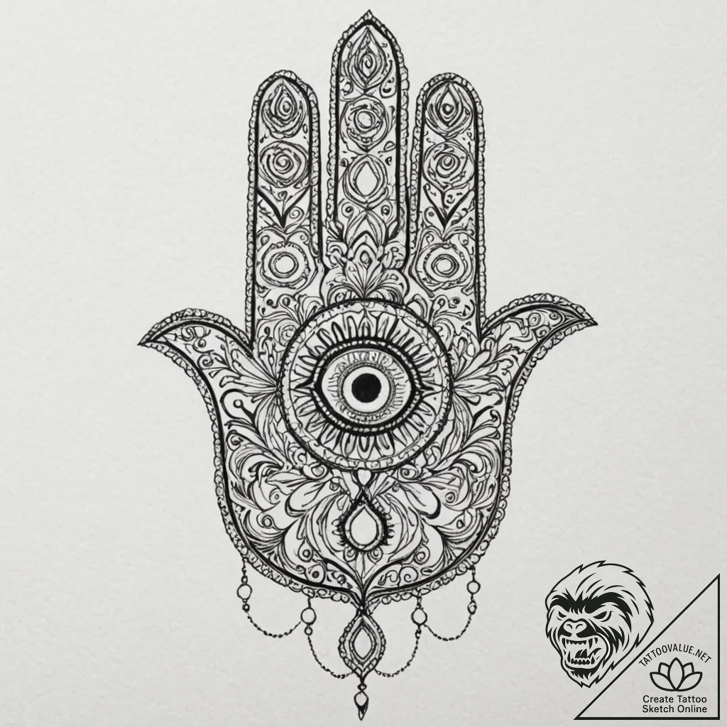 Hamsa hand made of interwoven circuits, tatto... - tattoo sketch (№1752503335_0, 14.07.2025 14:28) — tattoovalue.net