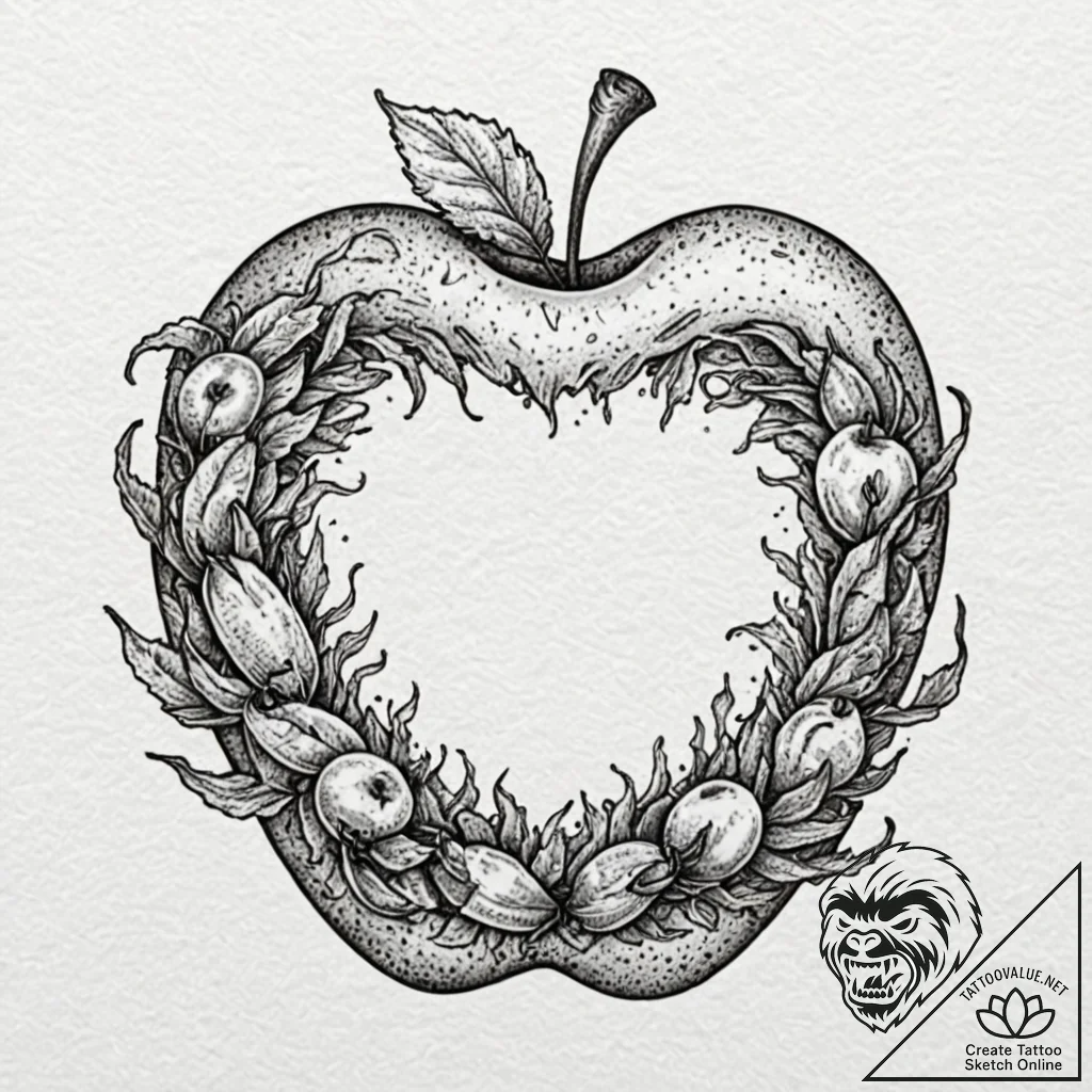 Apple rotting with worms, concept art for tat... - tattoo sketch (№1752503421_0, 14.07.2025 14:30) — tattoovalue.net