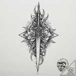 Animated dagger spinning mid-air, tattoo flas… – tattoo sketch (№1752503590_0, 14.07.2025 14:33) — tattoovalue.net