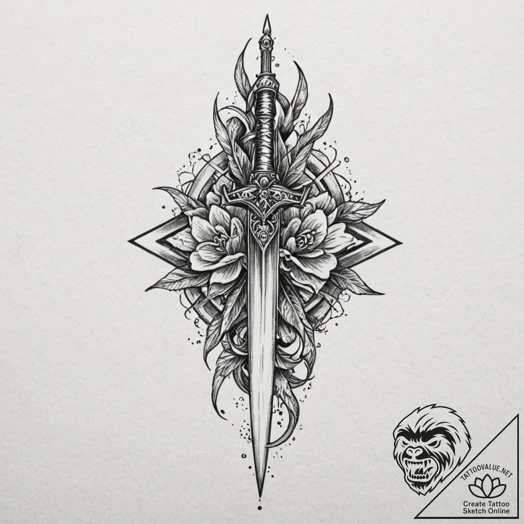 Animated dagger spinning mid-air, tattoo flas... - tattoo sketch (№1752503590_0, 14.07.2025 14:33) — tattoovalue.net