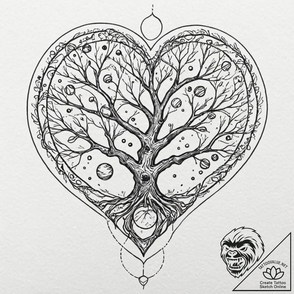 Tree of life, its branches holding planets an... - tattoo sketch (№1752503762_0, 14.07.2025 14:36) — tattoovalue.net