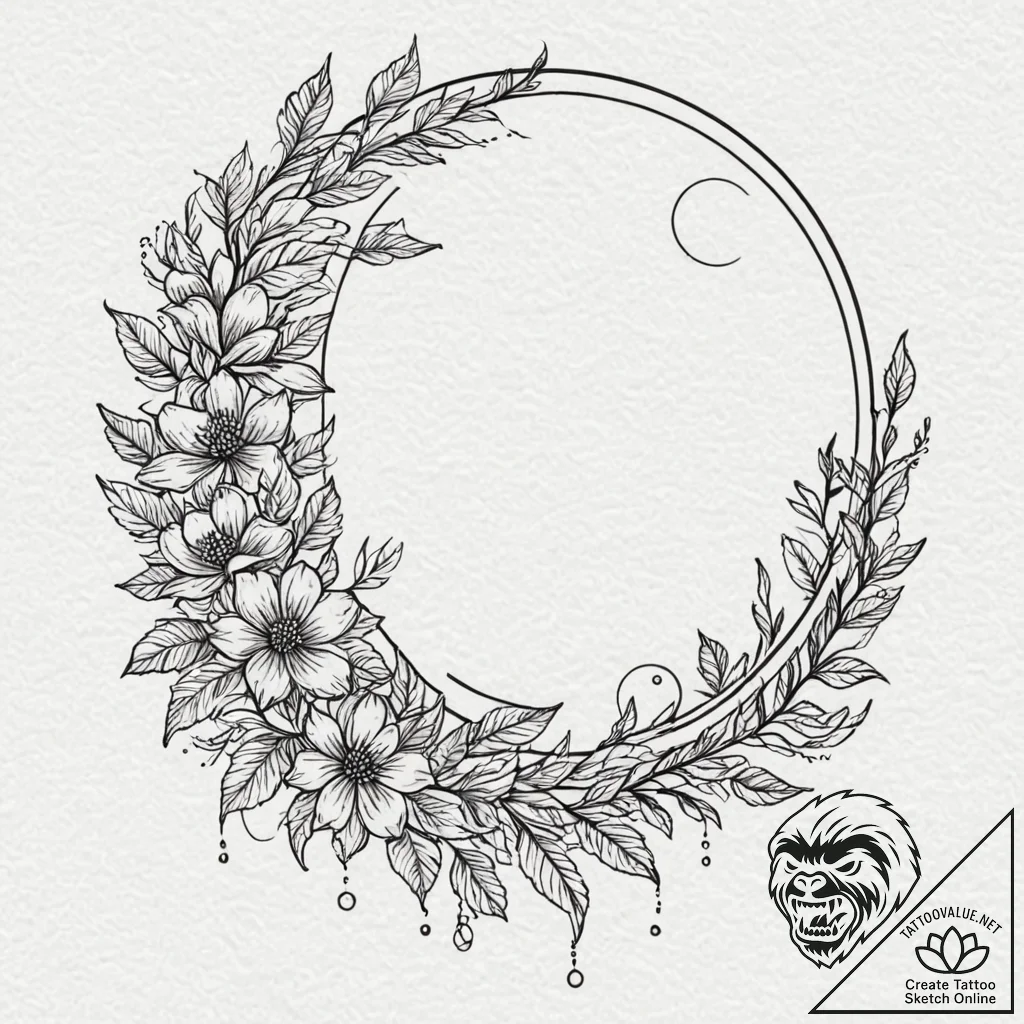 Lunar vines binding spectral bloom, tattoo fl... - tattoo sketch (№1752504187_0, 14.07.2025 14:43) — tattoovalue.net