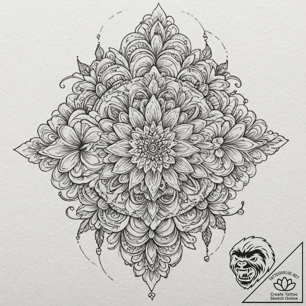 Iron blade through spectral bloom, ink illust... - tattoo sketch (№1752504273_0, 14.07.2025 14:44) — tattoovalue.net