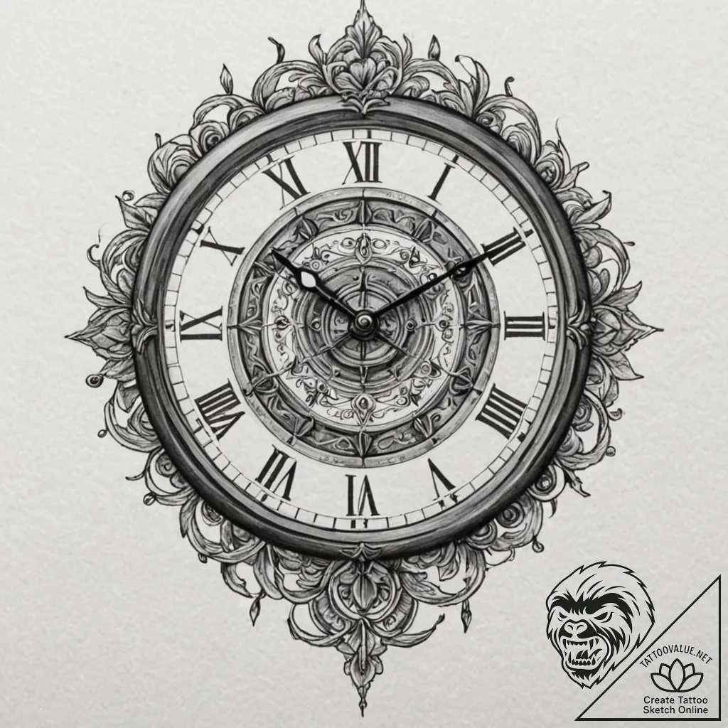 A detailed broken antique clock, stopped,, ta... - tattoo sketch (№1752504445_0, 14.07.2025 14:47) — tattoovalue.net