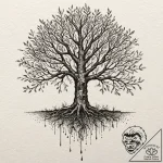 Beech tree with deep, visible roots, ink illu… – tattoo sketch (№1752504700_0, 14.07.2025 14:51) — tattoovalue.net