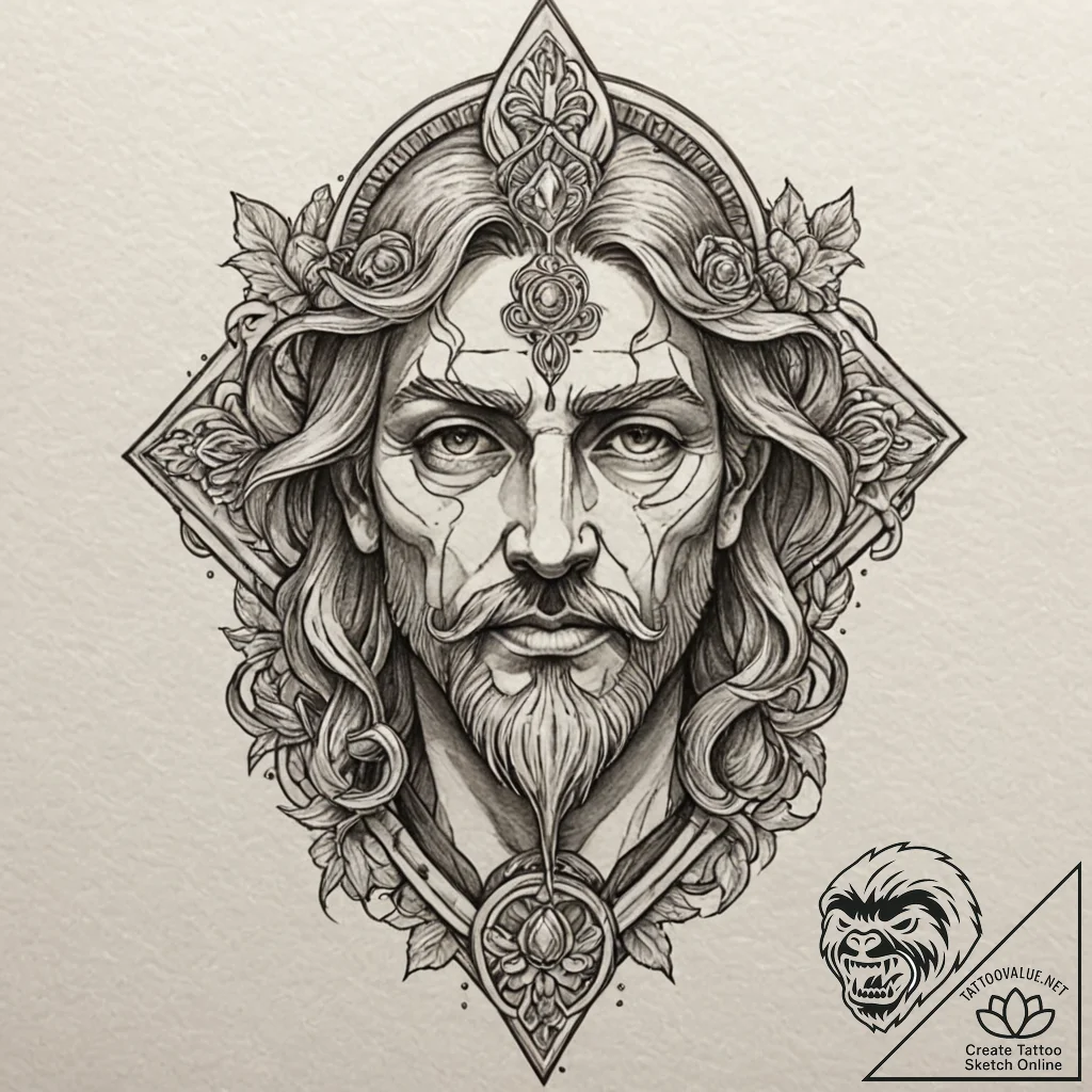 Aesir god's face carved into the side of a mo... - tattoo sketch (№1752504787_0, 14.07.2025 14:53) — tattoovalue.net