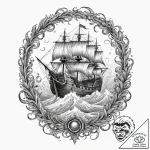 Galleon ship caught in a maelstrom, fighting… – tattoo sketch (№1752505042_0, 14.07.2025 14:57) — tattoovalue.net
