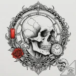 Memento mori: a skull, a watch, and a snuffed… – tattoo sketch (№1752505387_0, 14.07.2025 15:03) — tattoovalue.net