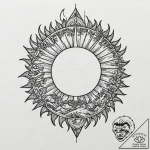 Jungle relic beneath eclipsed sun, tattoo ske… – tattoo sketch (№1752505472_0, 14.07.2025 15:04) — tattoovalue.net