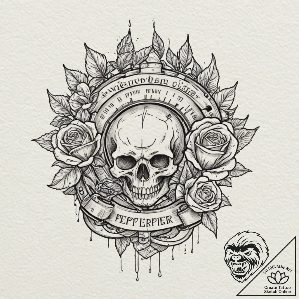 Machinist's caliper measuring a gear, with pe... - tattoo sketch (№1752505639_0, 14.07.2025 15:07) — tattoovalue.net