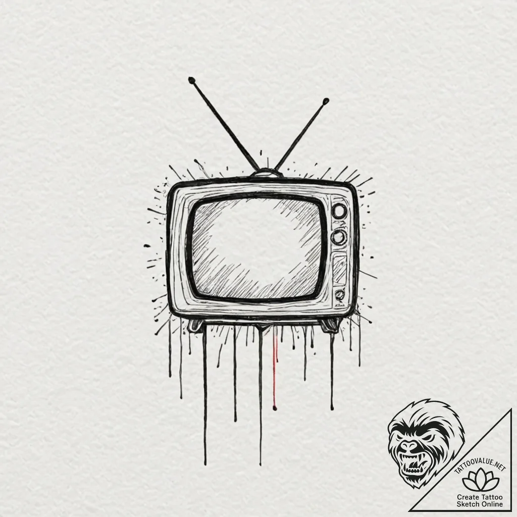 Tv with 'color bars' test pattern, tattoo ske... - tattoo sketch (№1752505986_0, 14.07.2025 15:13) — tattoovalue.net
