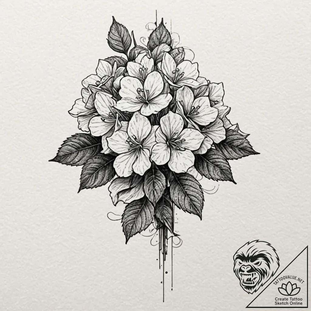 Hydrangea, concept art for tattoo, sketch tat... - tattoo sketch (№1752506923_0, 14.07.2025 15:28) — tattoovalue.net