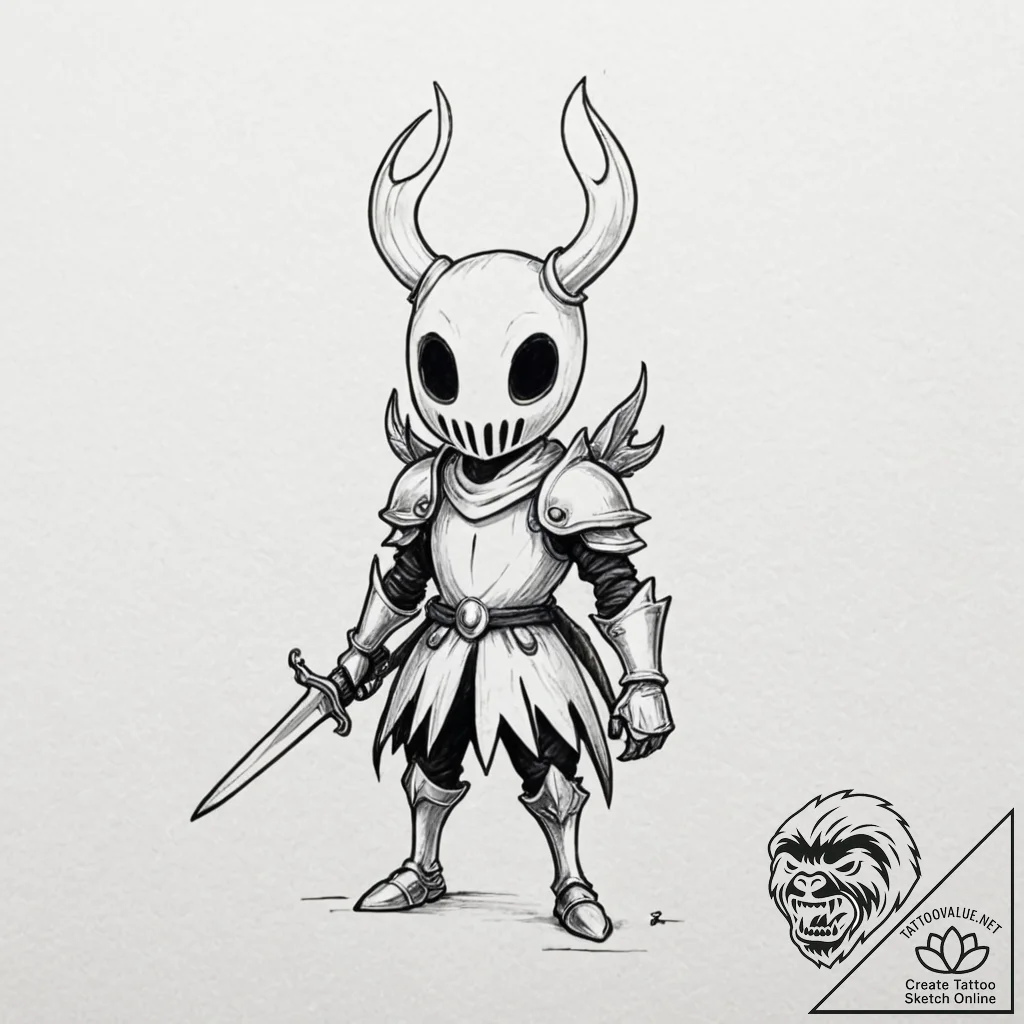 The knight from hollow knight - tattoo sketch (№1752507007_0, 14.07.2025 15:30) — tattoovalue.net