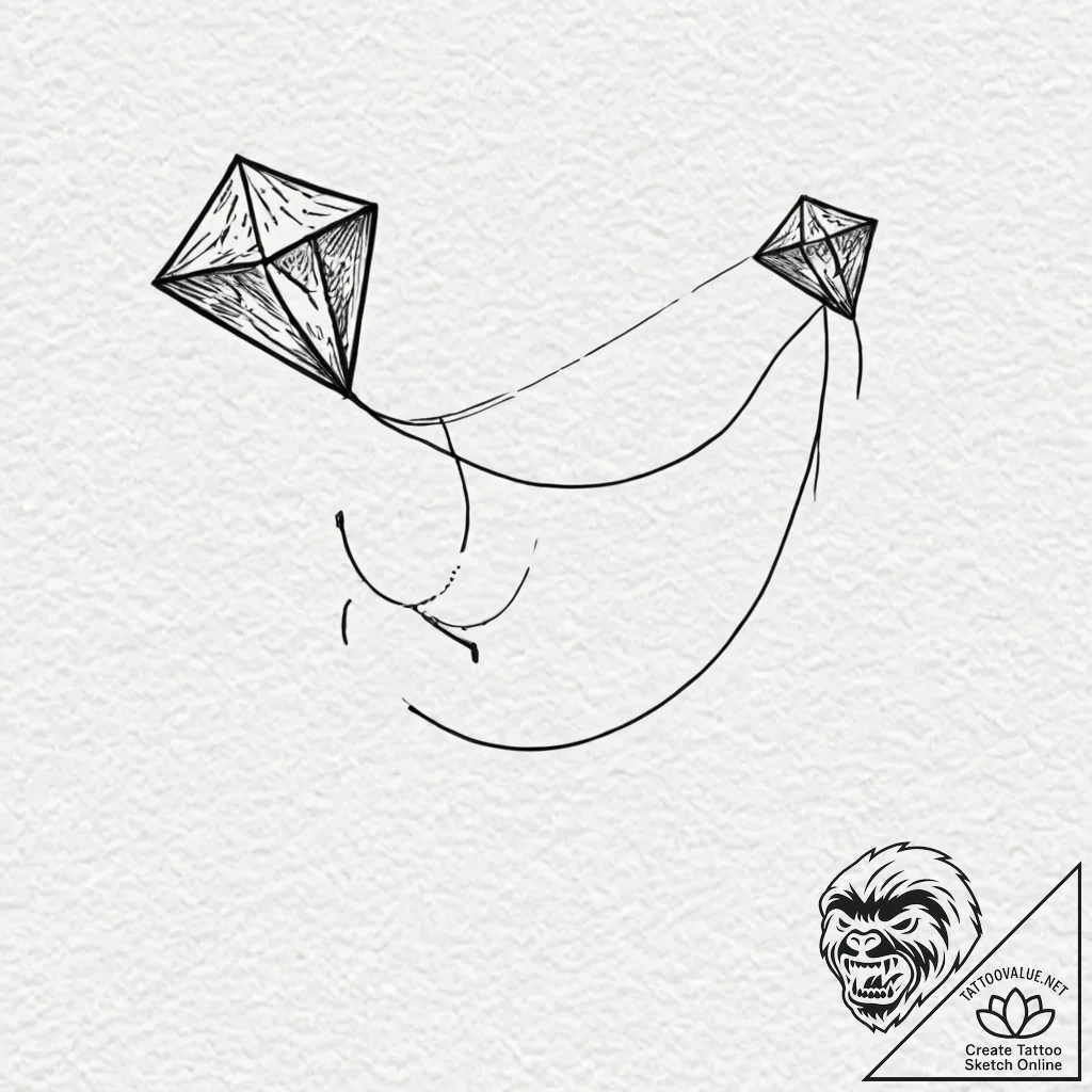 Kite flying beneath shattered sky, tattoo dra... - tattoo sketch (№1752507350_0, 14.07.2025 15:35) — tattoovalue.net