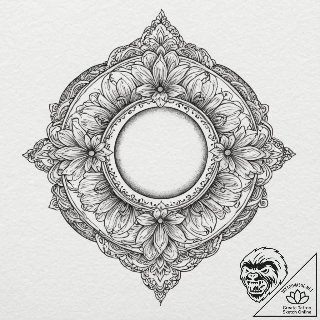 Eclipse flower blooming from ruin, concept ar... - tattoo sketch (№1752507435_0, 14.07.2025 15:37) — tattoovalue.net