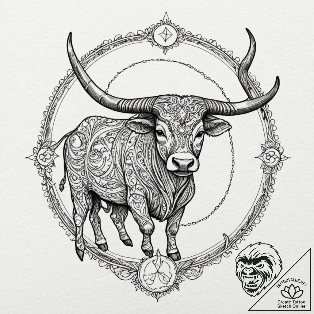 Taurus (zodiac sign), artistic tattoo sketch,... - tattoo sketch (№1752507522_0, 14.07.2025 15:38) — tattoovalue.net