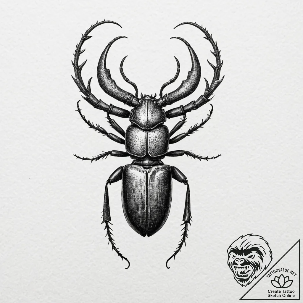 Stag beetle with its pincers replaced by hydr... - tattoo sketch (№1752507951_0, 14.07.2025 15:45) — tattoovalue.net