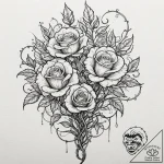 Burning roses entwining skeletal tree, ink il… – tattoo sketch (№1752508123_0, 14.07.2025 15:48) — tattoovalue.net