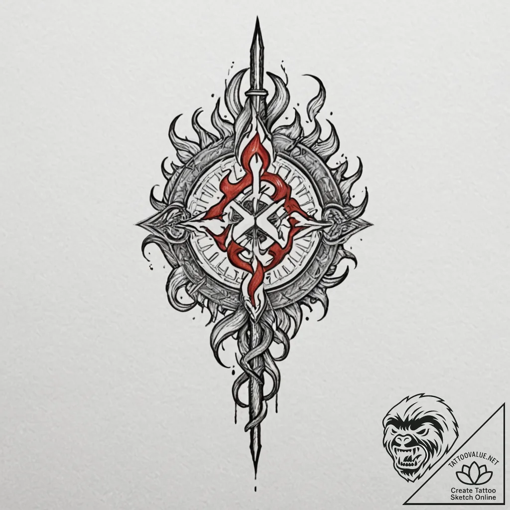 Flaming blade piercing sigil, tattoo line art... - tattoo sketch (№1752508208_0, 14.07.2025 15:50) — tattoovalue.net