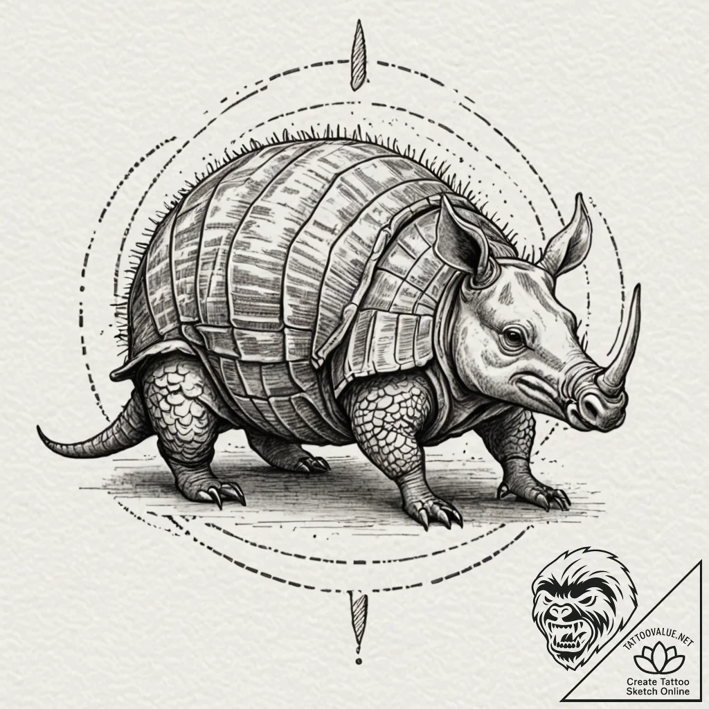 An armadillo, ink illustration for tattoo, on... - tattoo sketch (№1752508381_0, 14.07.2025 15:53) — tattoovalue.net
