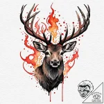 Atomic stag surrounded by glitch fire, artist… – tattoo sketch (№1752508892_0, 14.07.2025 16:01) — tattoovalue.net