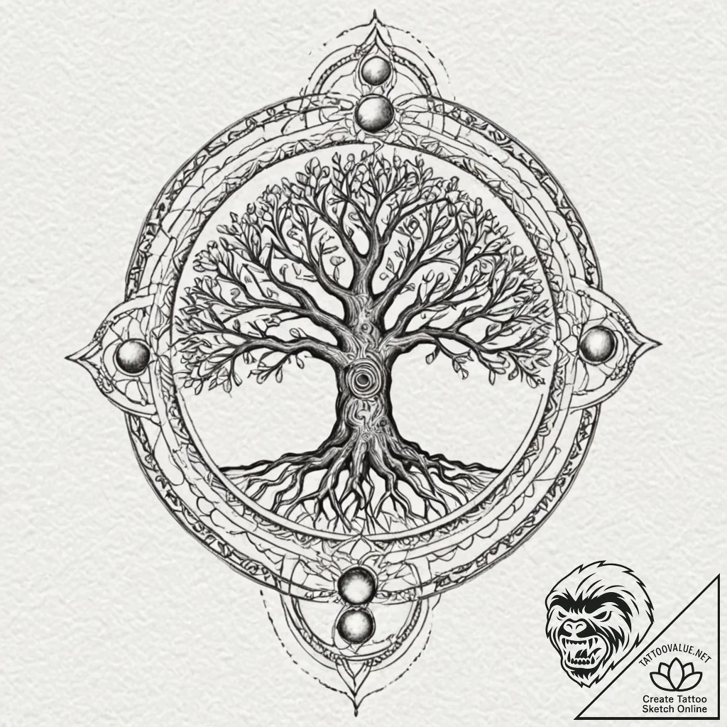 Yggdrasil (tree of life), tattoo drawing outl... - tattoo sketch (№1752509661_0, 14.07.2025 16:14) — tattoovalue.net