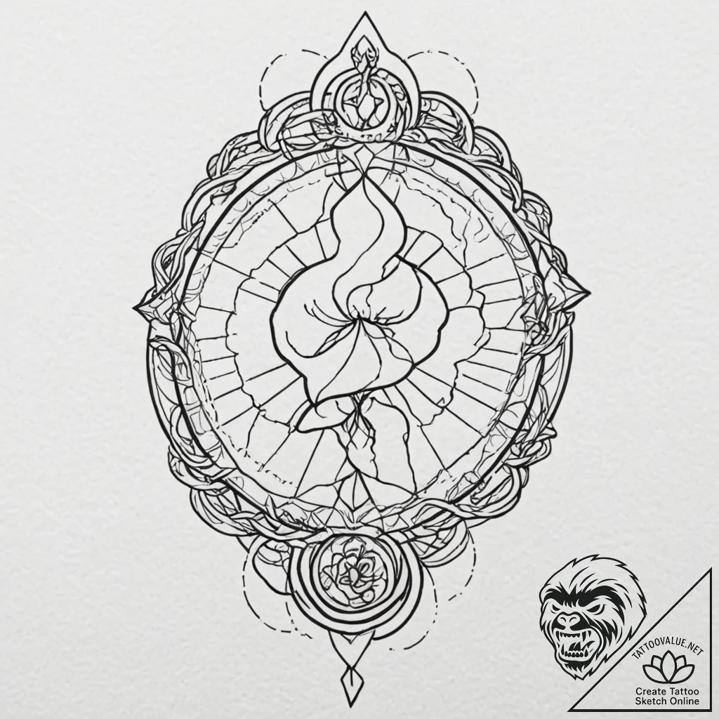 Needle wrapped in spectral chains, tattoo fla... - tattoo sketch (№1752509916_0, 14.07.2025 16:18) — tattoovalue.net