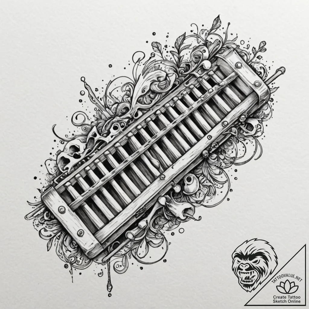 Xylophone made of polished human bones, tatto... - tattoo sketch (№1752510002_0, 14.07.2025 16:20) — tattoovalue.net