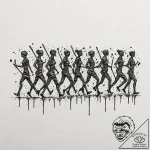 Barcode morphing into a line of silhouetted,… – tattoo sketch (№1752510172_0, 14.07.2025 16:22) — tattoovalue.net