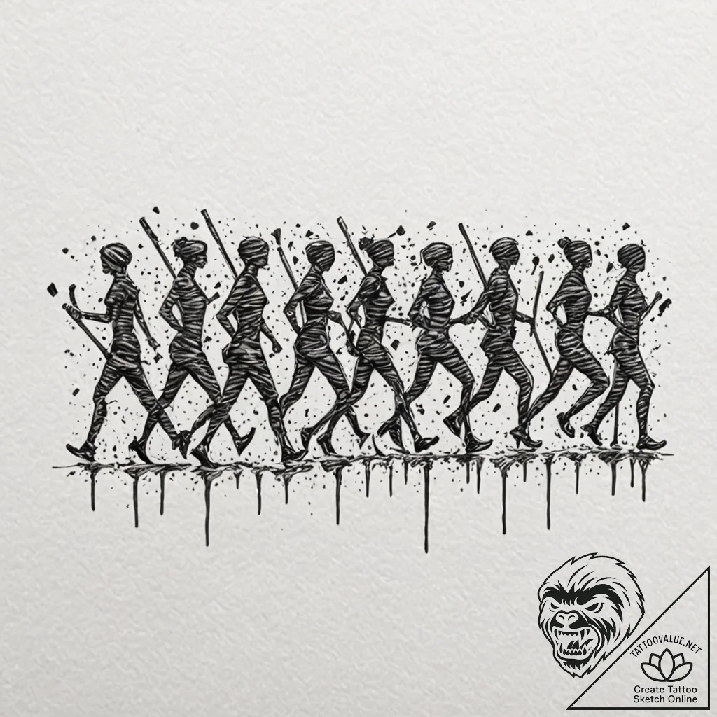 Barcode morphing into a line of silhouetted,... - tattoo sketch (№1752510172_0, 14.07.2025 16:22) — tattoovalue.net