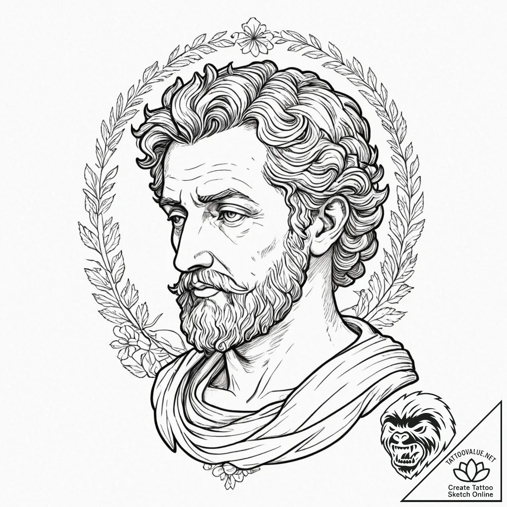 A classical bust of a philosopher, stoic expr... - tattoo sketch (№1752510601_0, 14.07.2025 16:30) — tattoovalue.net