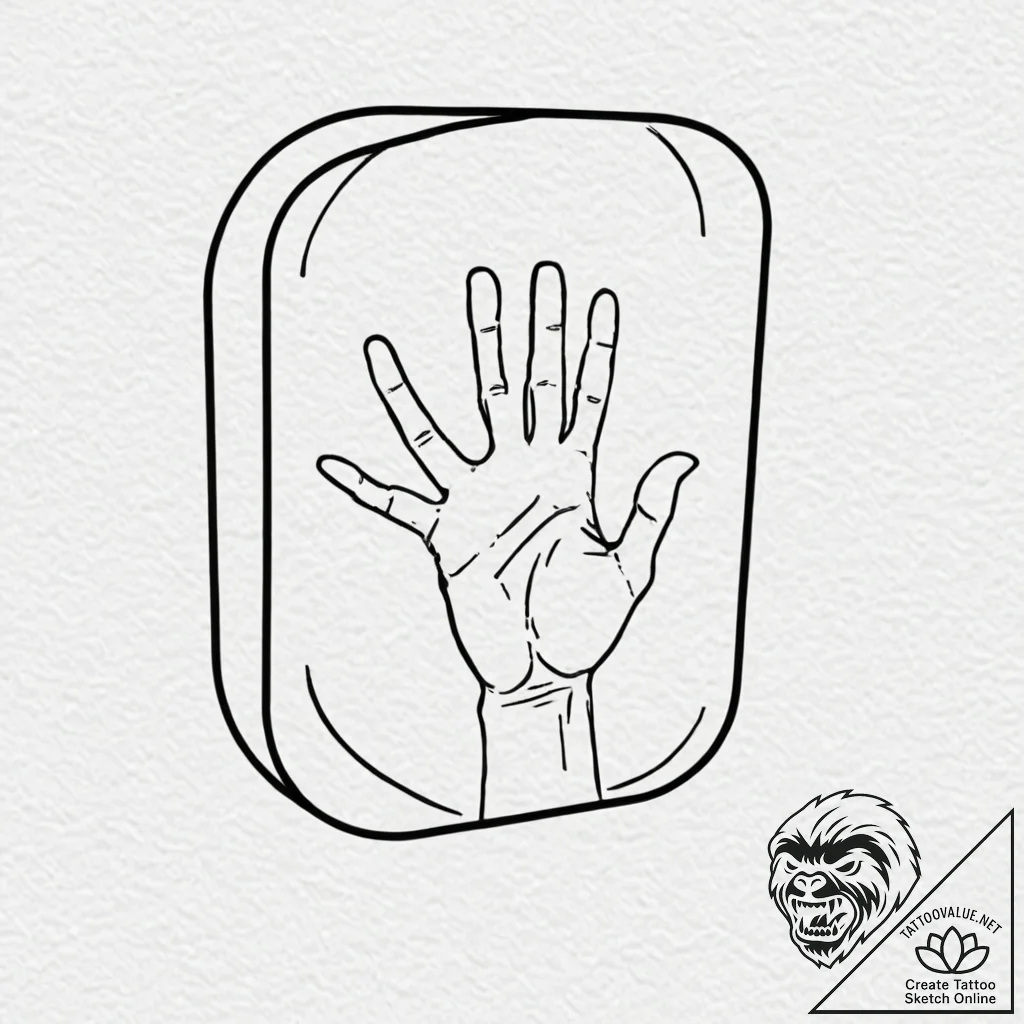 Black hand reaching from mirror, tattoo drawi... - tattoo sketch (№1752510687_0, 14.07.2025 16:31) — tattoovalue.net
