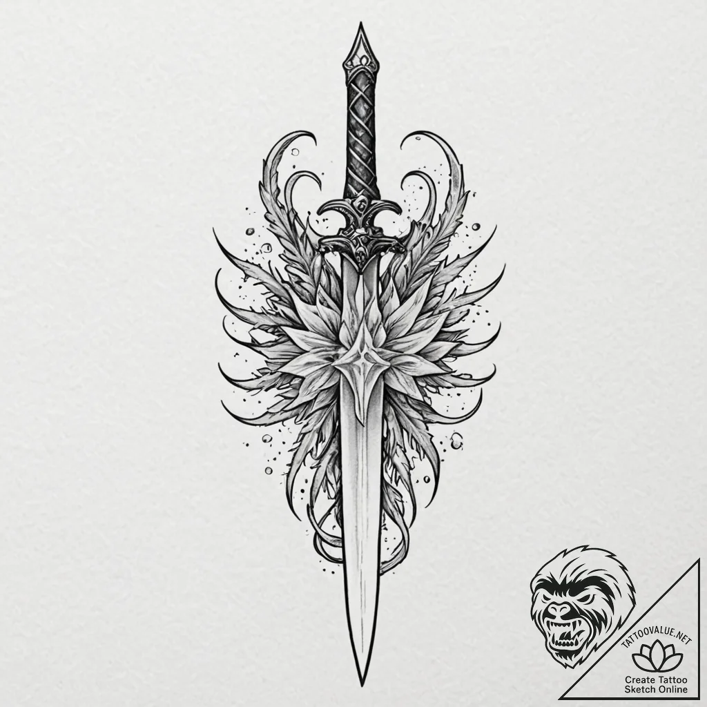 Dagger encrusted with ice crystals, tattoo dr... - tattoo sketch (№1752511113_0, 14.07.2025 16:38) — tattoovalue.net