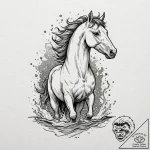 Kelpie horse emerging from water, tattoo flas… – tattoo sketch (№1752511795_0, 14.07.2025 16:49) — tattoovalue.net