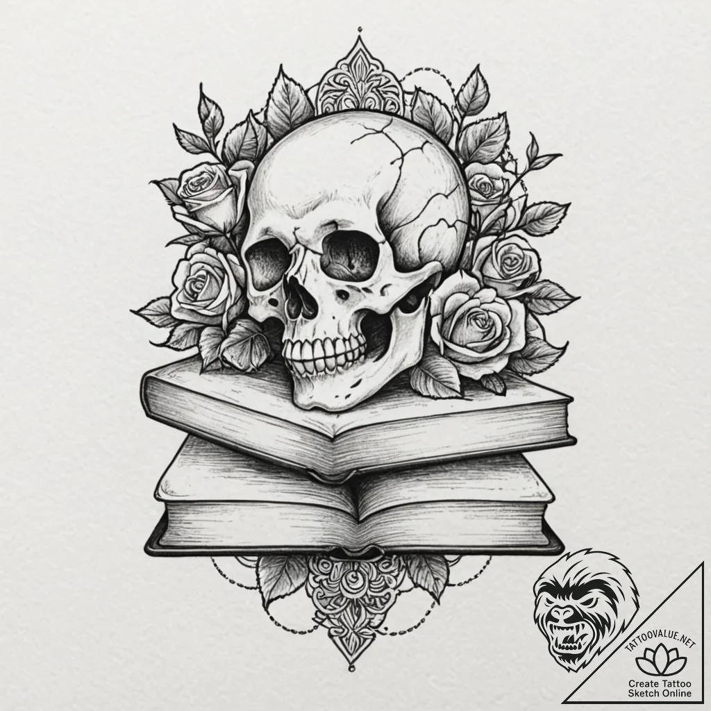 A whimsical bird perched on a book, knowledge... - tattoo sketch (№1752512819_0, 14.07.2025 17:06) — tattoovalue.net