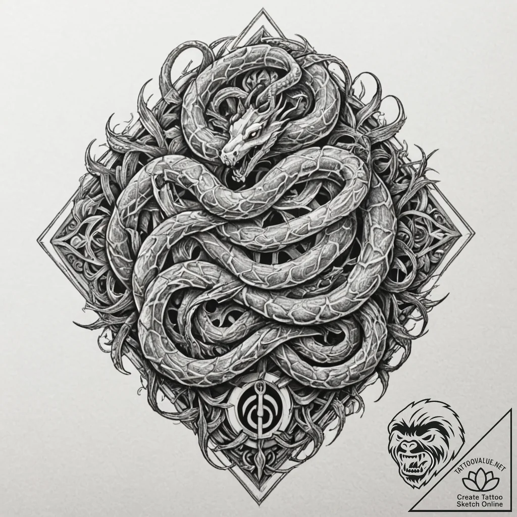 Labyrinth serpent devouring light, artistic t... - tattoo sketch (№1752512904_0, 14.07.2025 17:08) — tattoovalue.net