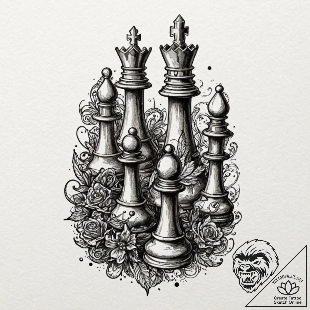 Queen chess piece, powerful and strategic, co... - tattoo sketch (№1752513503_0, 14.07.2025 17:18) — tattoovalue.net
